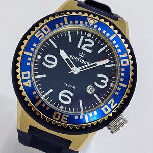 Poseidon 15 Bar Date 53mm Case Rubber Band Quartz Men's Wristwatch